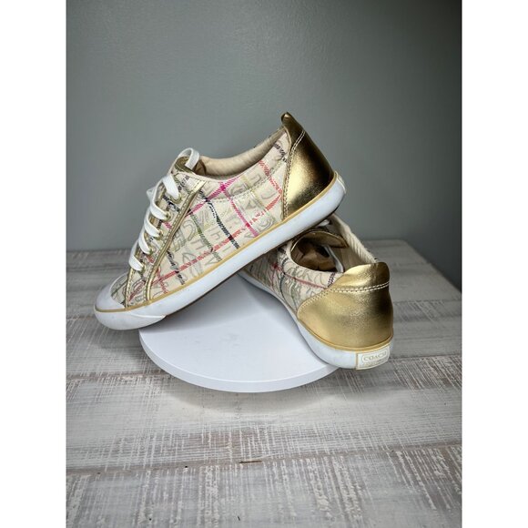 Coach Womens Barrett Tattersall Sneakers Plaid Canvas Size 8B - Picture 12 of 14